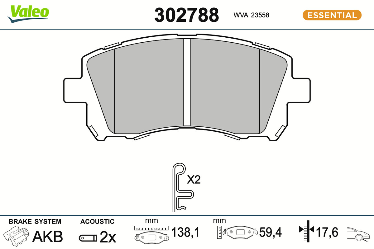 Kit pastiglie freno, Freno a disco - 302788 VALEO